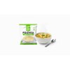 Create a product photo for chicken noodle soup with the chicken soup package in the foreground an