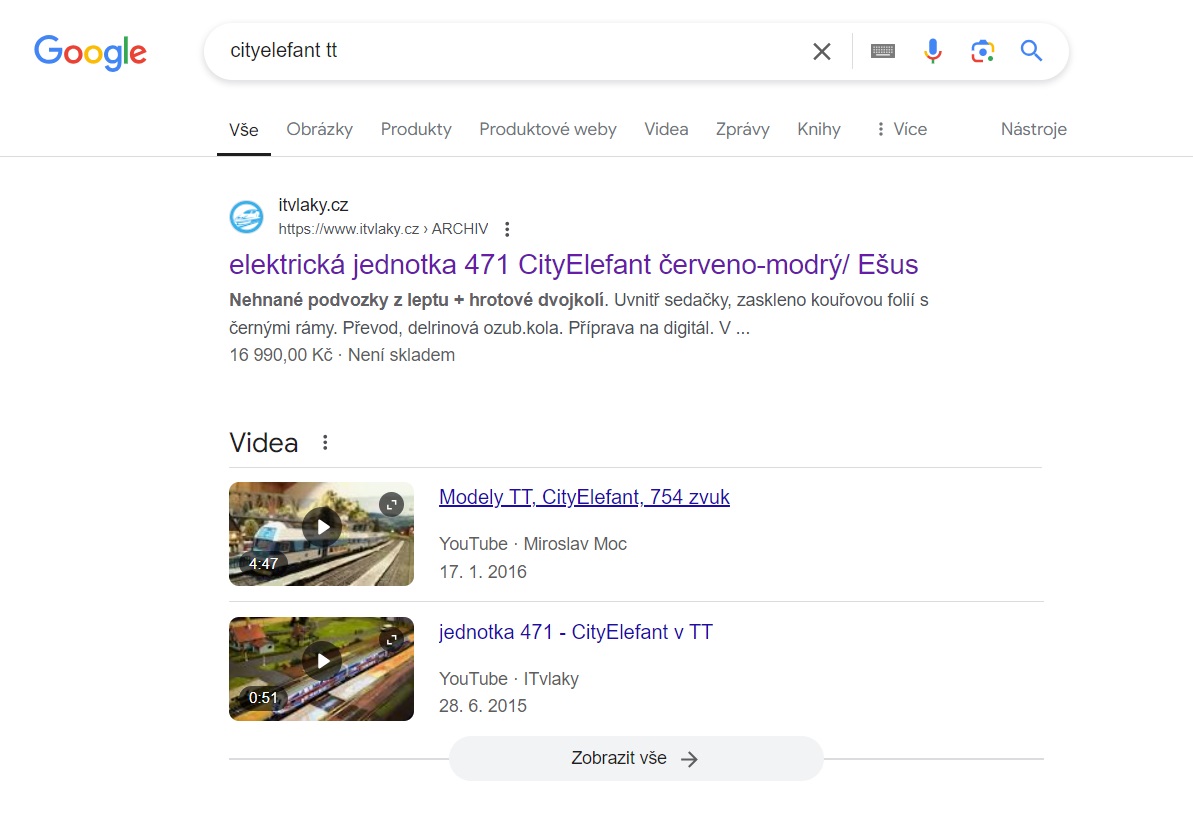 ukázka vyhledávání na Google