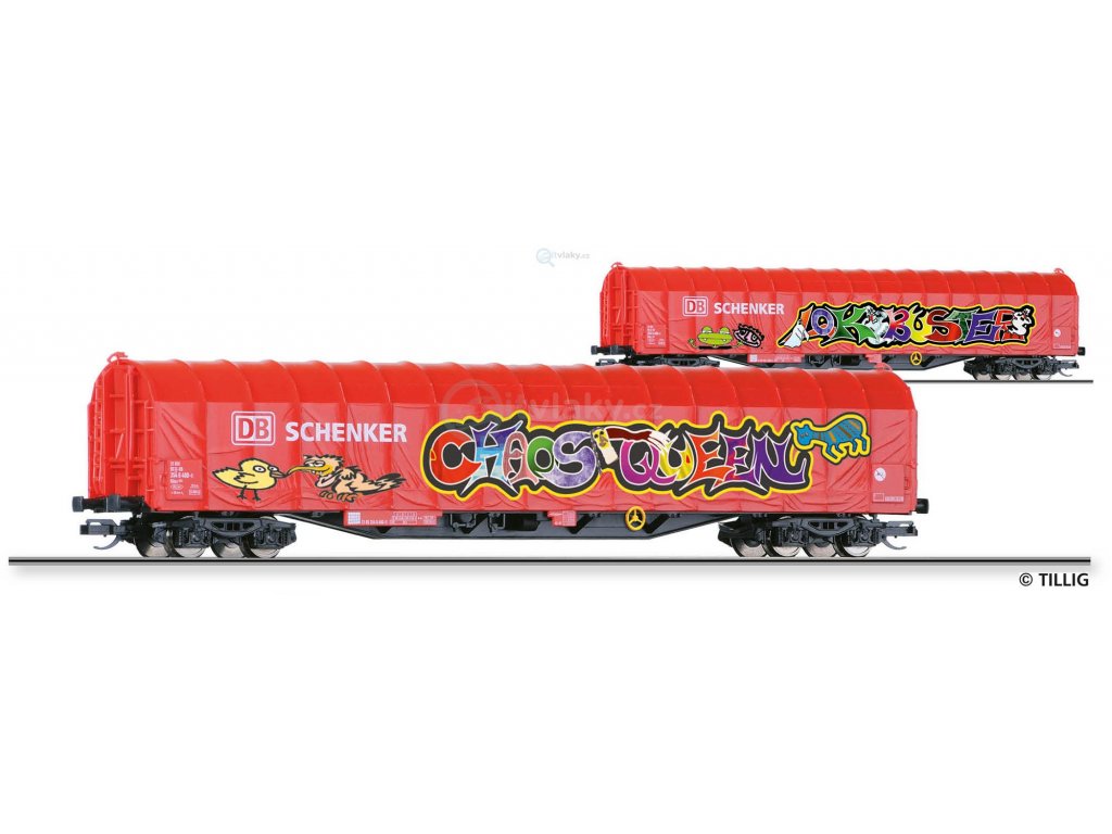 TT - plachtový vůz Rils 652 DB Schenker s Graffiti / Tillig 15750 E