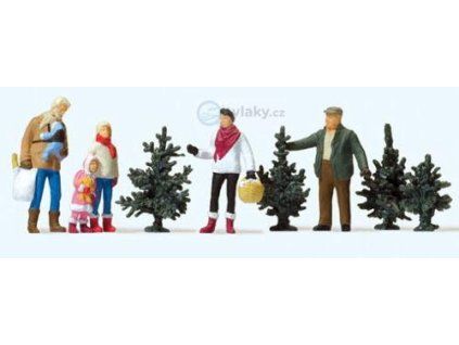 H0 - Prodej vánoč.stromků, 5 figurek / Preiser 10627