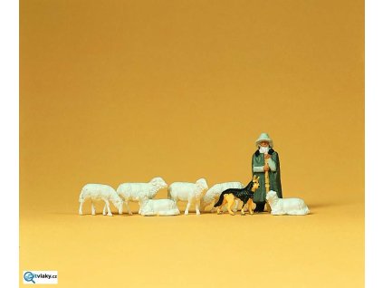 H0 - Bača s ovcemi, 8 figurek / Preiser 14160