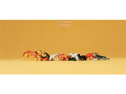 H0 - domací zvířata, psi a kočky, 12ks / Preiser 14165