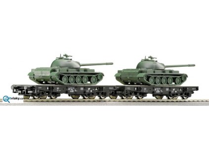 TT - vůz plošinový ložený tanky T55 2ks, ČSD / ROCO 37585 / Rlmmp