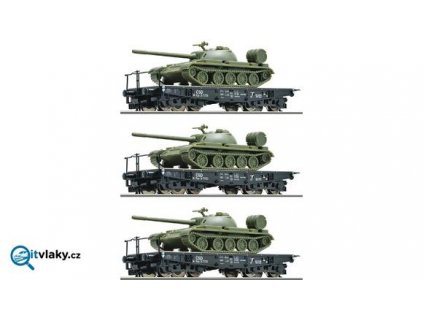 TT - 3 plošinové vozy ložené tanky T55, ČSD / ROCO 37589