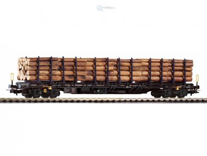 H0 - Plošinový vůz ČD Cargo Sgjs142.3 naložený dřevem / PIKO 54684