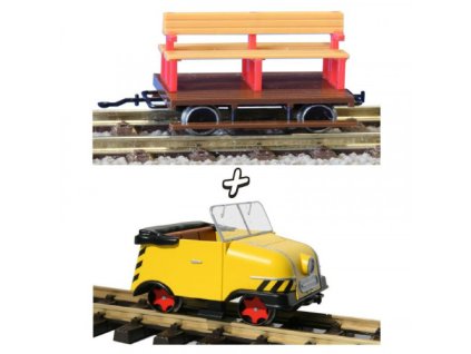 445886 h0 schienentrabi gelb mit 2achsigem anhanger stavebnice kres 88055