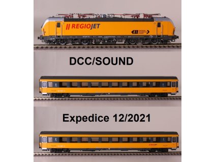 H0 - DCC/ZVUK lokomotiva Vectron RegioJet a 2 osobní vozy / LS Models 18000 S
