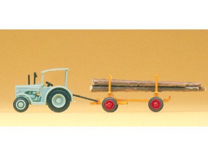 N - Traktor a vozík ze dřevem / Preiser 79504