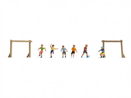 N - děti hrající fotbal, 6 figurek + branky / NOCH 36817