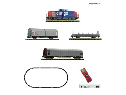 N - DCC/ZVUK Start Set dieselová lokomotiva 203 a 3 nákladní vozy, z21 + MM / Fleischmann 931903