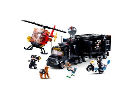 stavebnice Sluban Policie M38-B0659 SWAT mobilní základna a zloději ve vrtulníku