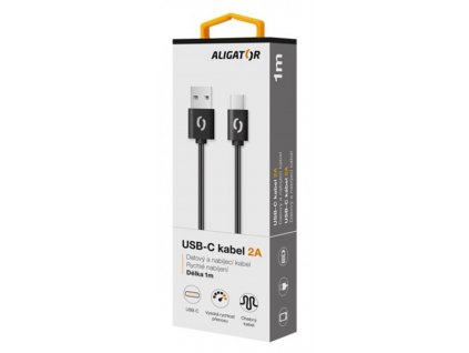 kabel nabíjecí USB-C 1 m, černý, 2A, rychlé nabíjení, v krabičce / ALIGATOR DAKA005