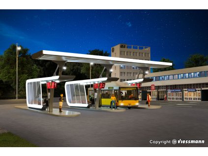 H0 - Rozšiřující sada 2 moderních autobusových zastávek s plachtou včetně LED osvětlení / KIBRI 39005