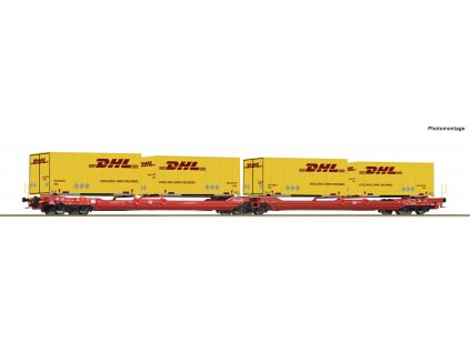 H0 - Plošinový vůz s kontejnery DHL  / ROCO 6600057