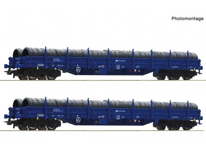 H0 - 2 dílný set klanicových vozů Res s nákladem, PKP Cargo/ ROCO 6600099
