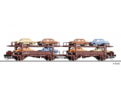 TT - Dvojitý plošinový vůz s 8 auty, DR / TILLIG 18592