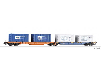 H0 - Plošinový vůz ložený kontejnery, DB AG / TILLIG 77059
