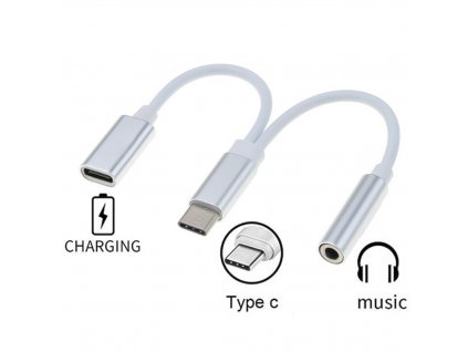 Převodník USB-C na audio konektor jack 3,5mm female + USB typ C konektor pro nabíjení / PremiumCord ku31zvuk02