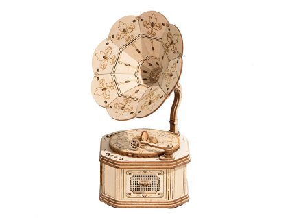 RoboTime dřevěné 3D puzzle Starožitný gramofon