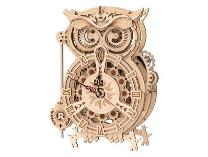 RoboTime 3D dřevěné mechanické puzzle Soví hodiny