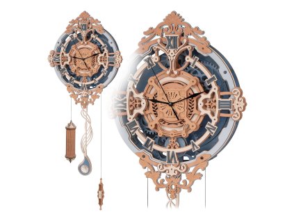RoboTime 3D dřevěné mechanické puzzle Nástěnné hodiny