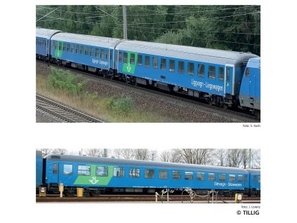 TT - Set 3 rychlíkových vozů RDC Deutschland, 2x lehátkový a 2.tř / TILLIG 01102 E