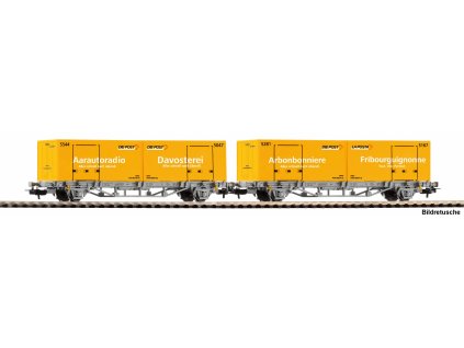 H0 - set dvou plošinových vozů ložené dvěma kontejnery 2x 20'' WP Post-Container CH-AAE VI / PIKO 27748