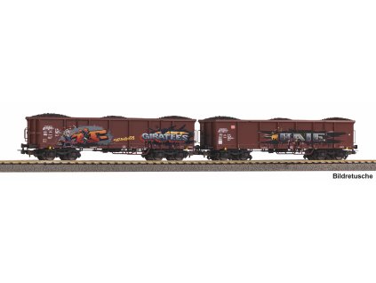 H0 - set dvou otevřených nákladních vozů Eaos graffiti ložené uhlím, DB AG VI / PIKO 28338