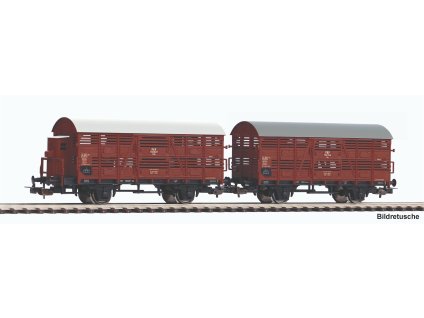 H0 - 2-dílný set krytých vozů na přepravu zvířat PKP III / PIKO 28346