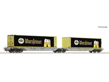 H0 - Dvojitý plošinový vůz + Warsteiner Container / ROCO 6600320