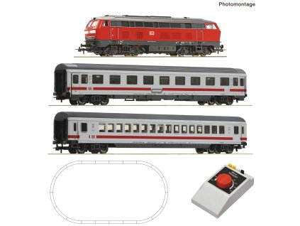 H0 - Analog startset: Lokomotiva BR1218 + 2 vozy, ovladač, Geoline kolejivo / ROCO 5100016