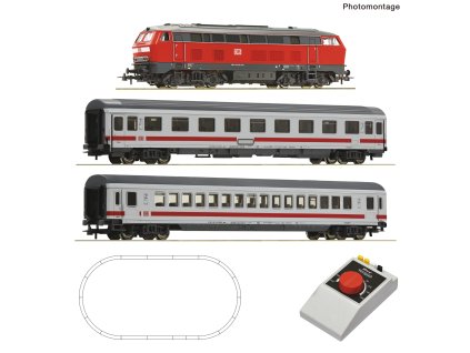 H0 - Analog startset: Lokomotiva BR1218 + 2 vozy, ovladač, Rocoline s podložím / ROCO 5100017