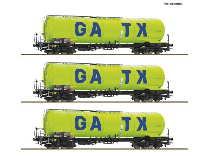 H0 - 3-dílný set vozů Kesselwagen Zacns GATX / ROCO 6600277