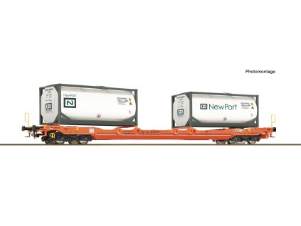 H0 - Plošinový vůz T5 Wascosa + NewPort Tankcontainer / ROCO 6600275