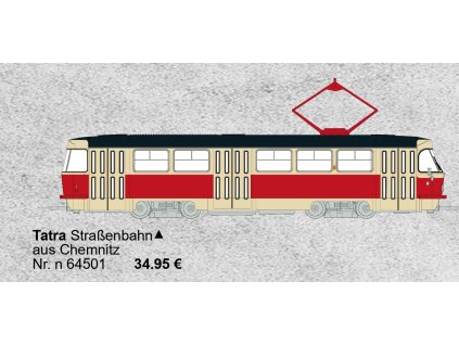 H0 - tramvaj Tatra T3/T4, Chemnitz, 1970 / Brekina 64501