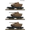N - 3-dílný set plošinových vozů s tanky, nové čísla / Fleischmann 845606