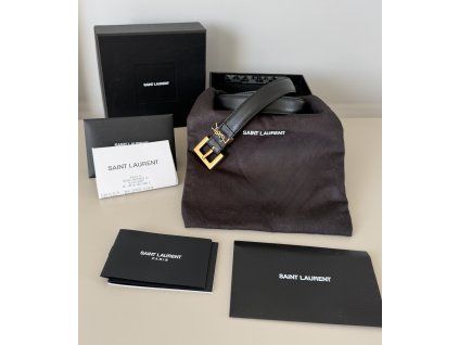 Saint Laurent Monogram Belt – Black / Gold 85
