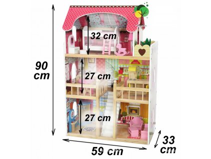 ECOTOYS Dřevěný domeček pro panenky malinový ZA-4109