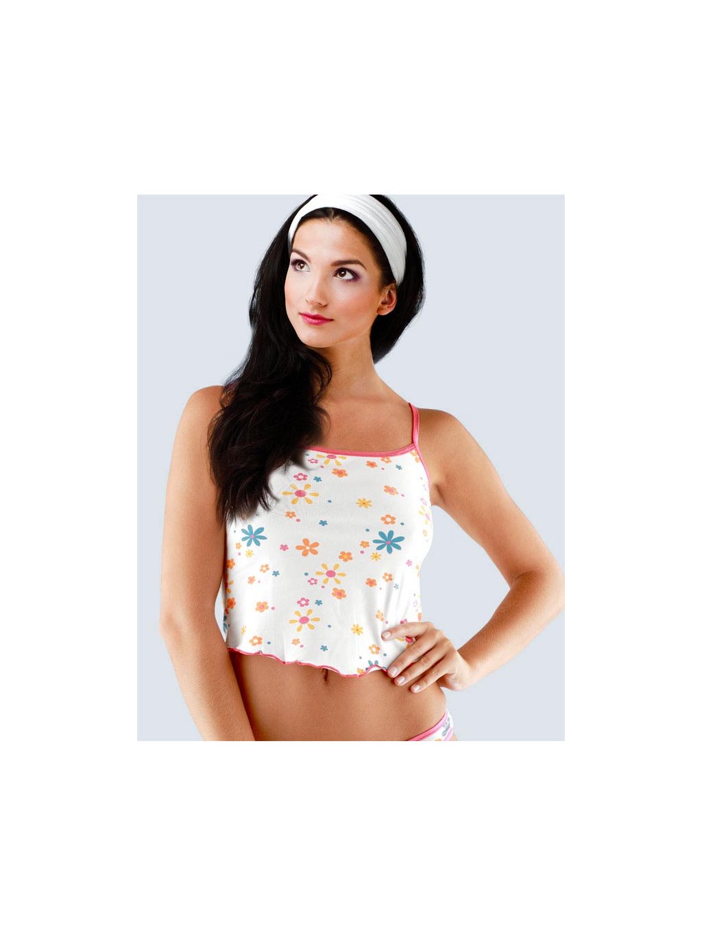 Košilka úzká ramínka  tisk 18016P (Barva/Velikost <img KodProduktu="18016P">bílá, oranžová / L/XL)