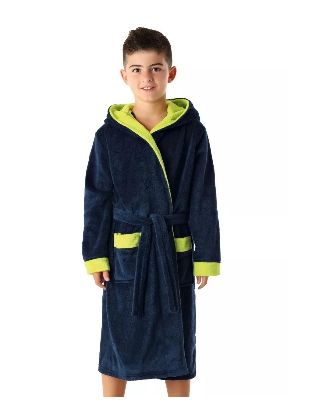 Chlapecký soft župan Delfino lime ENVIE (Barva/Velikost <img KodProduktu="1930100157H">modrá tmavá / 158/164)