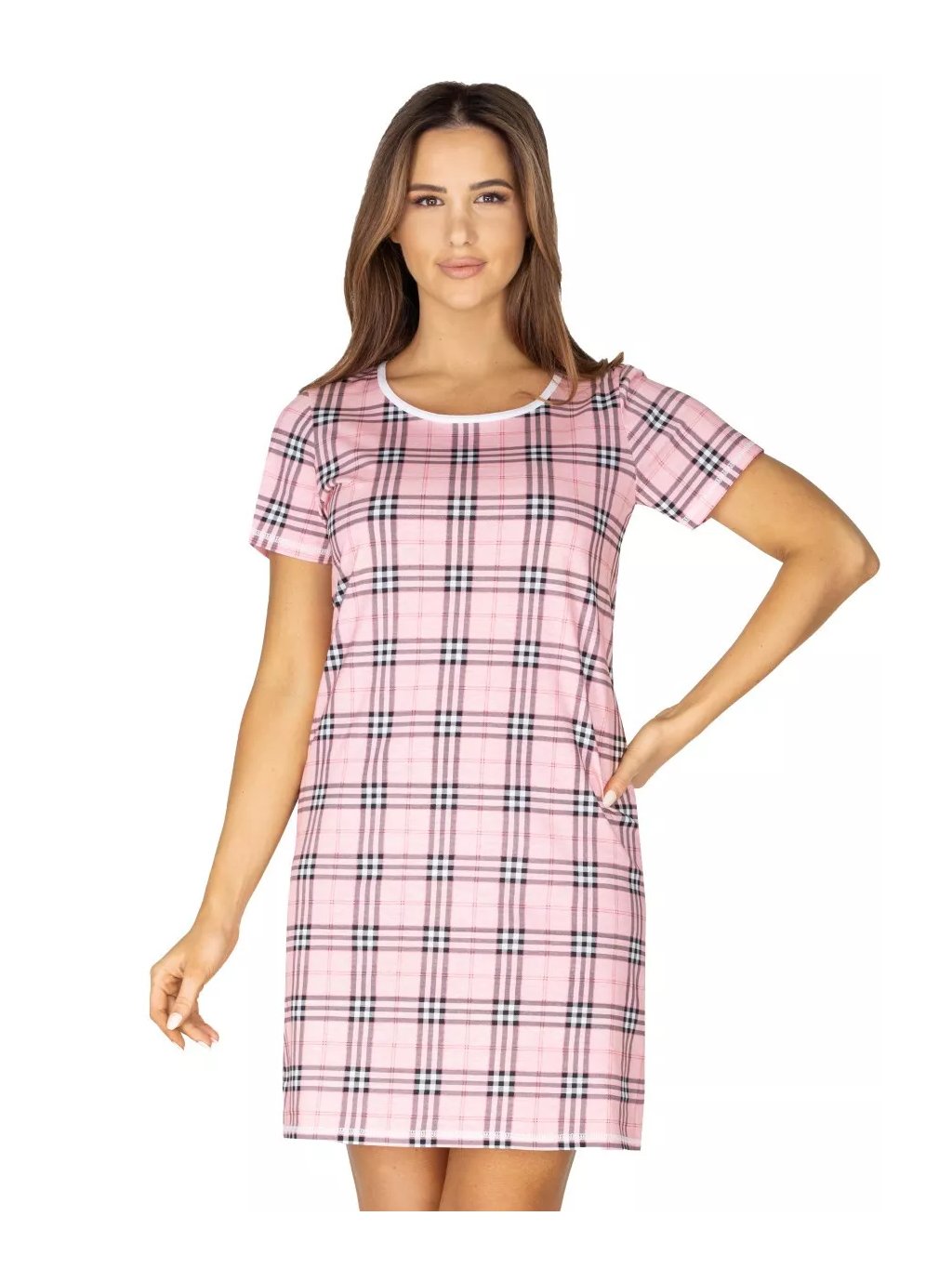 Dámská kostkovaná noční košile 414/21 REGINA (Barva/Velikost <img KodProduktu="3841421H">růžová (pink) / M)