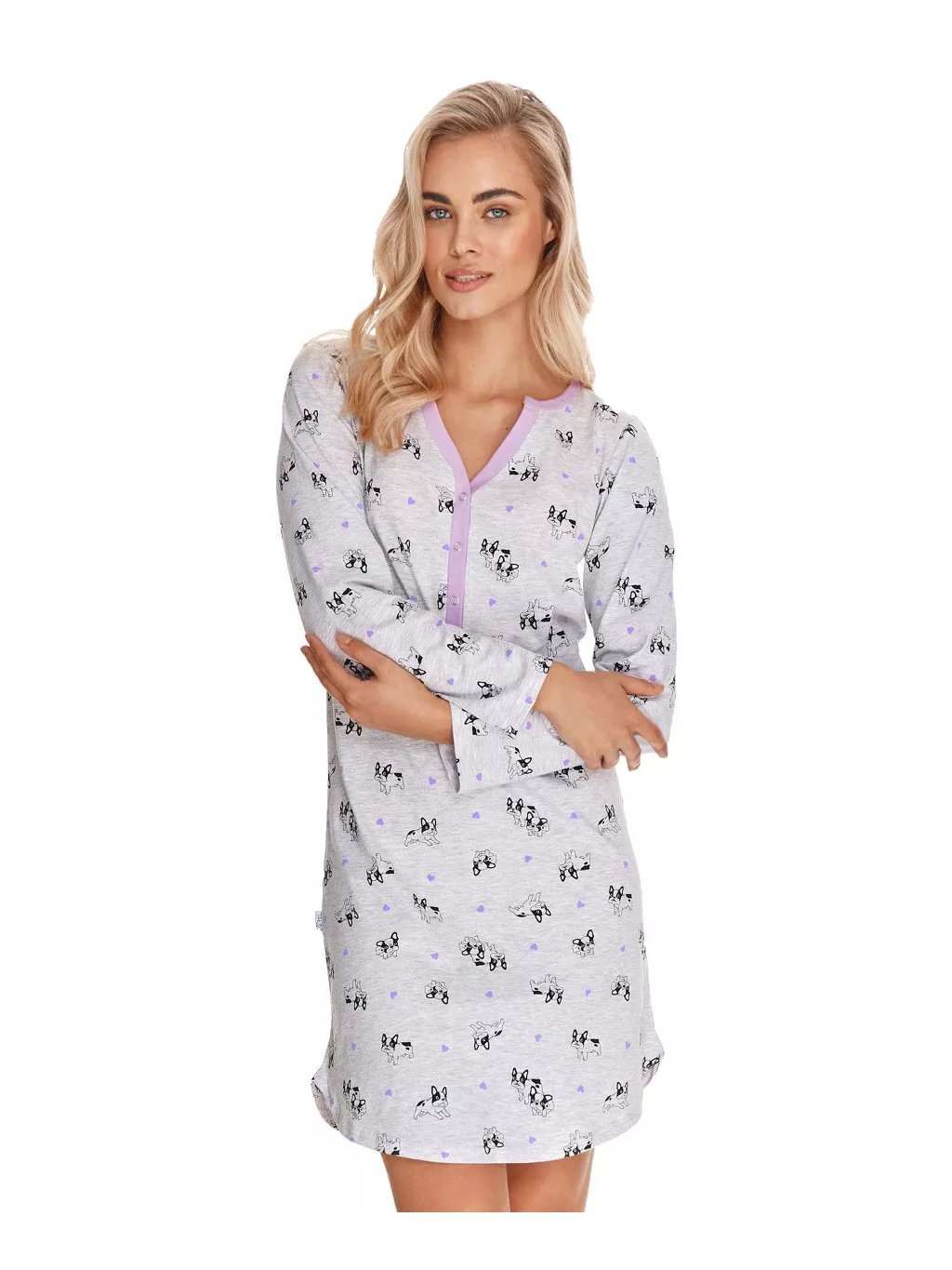 Dámská vzorovaná noční košile Livia 2574/21 Taro (Barva/Velikost <img KodProduktu="04257421H">světlý melír / XL)