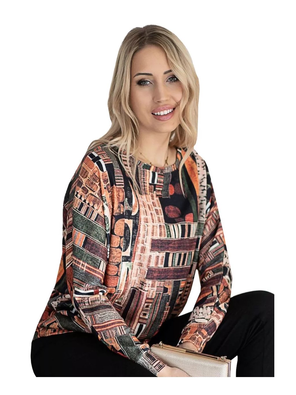 Dámská vzorovaná halenka 1172_03 Hajdan (Barva/Velikost <img KodProduktu="11117203H">béžová tmavá / L/XL)
