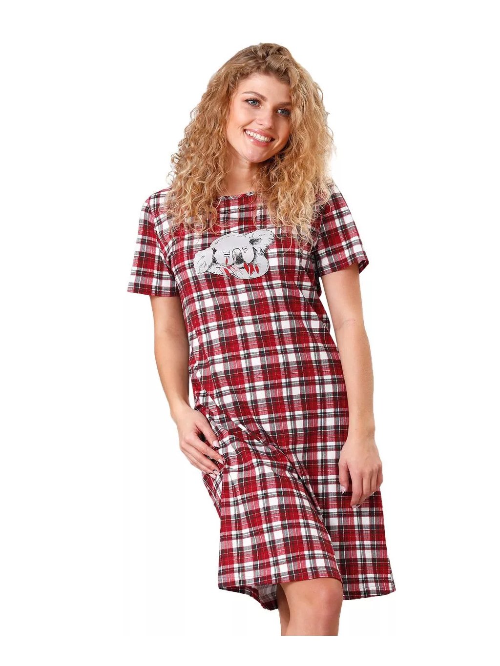 Dámská kostkovaná noční košile Odet Leveza (Barva/Velikost <img KodProduktu="411166H">bordo (vínová) / S)