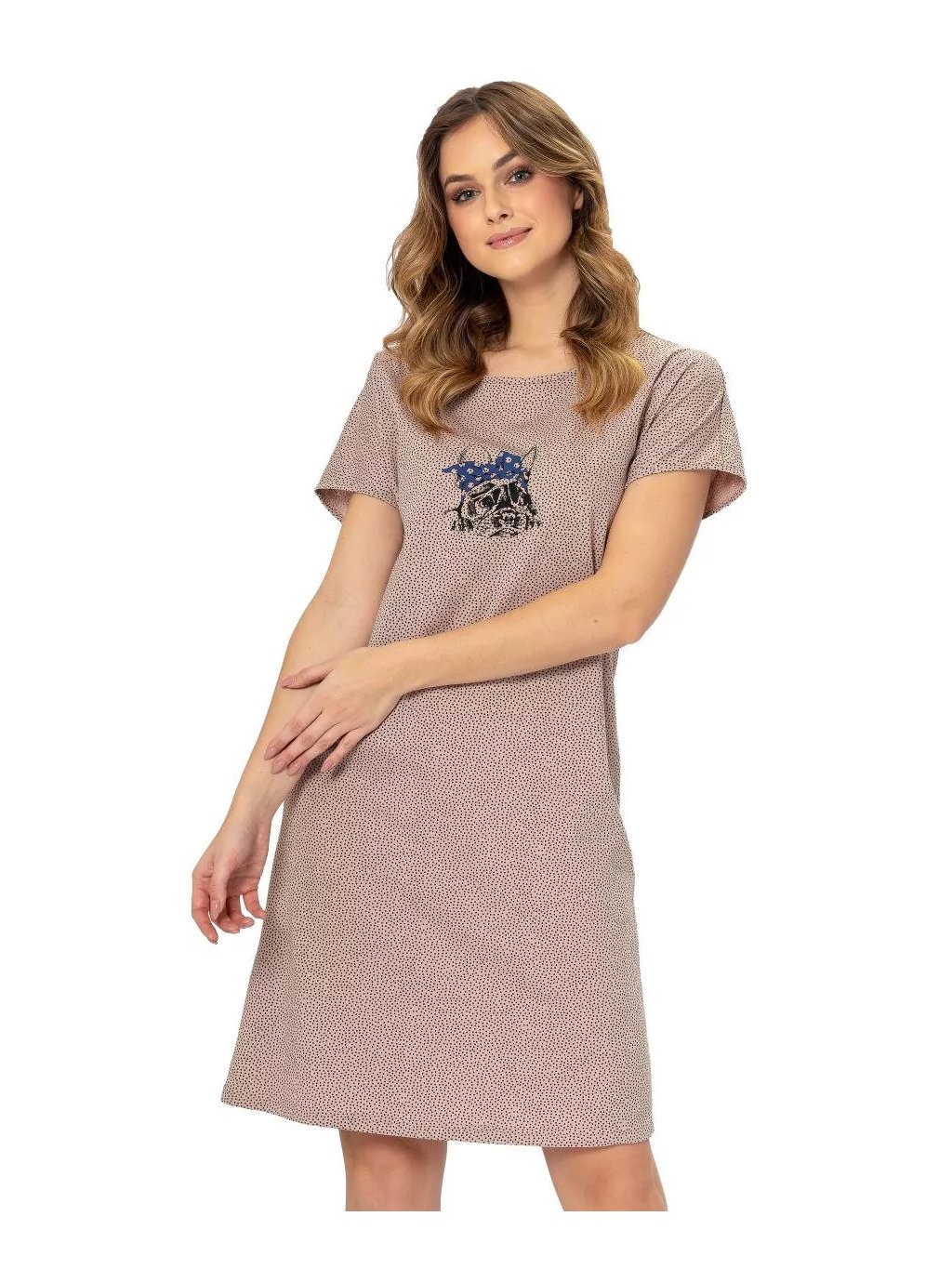 Dámská noční košile s obrázkem Wiolet 1295 LEVEZA (Barva/Velikost <img KodProduktu="411295H">béžová tmavá / XXL)