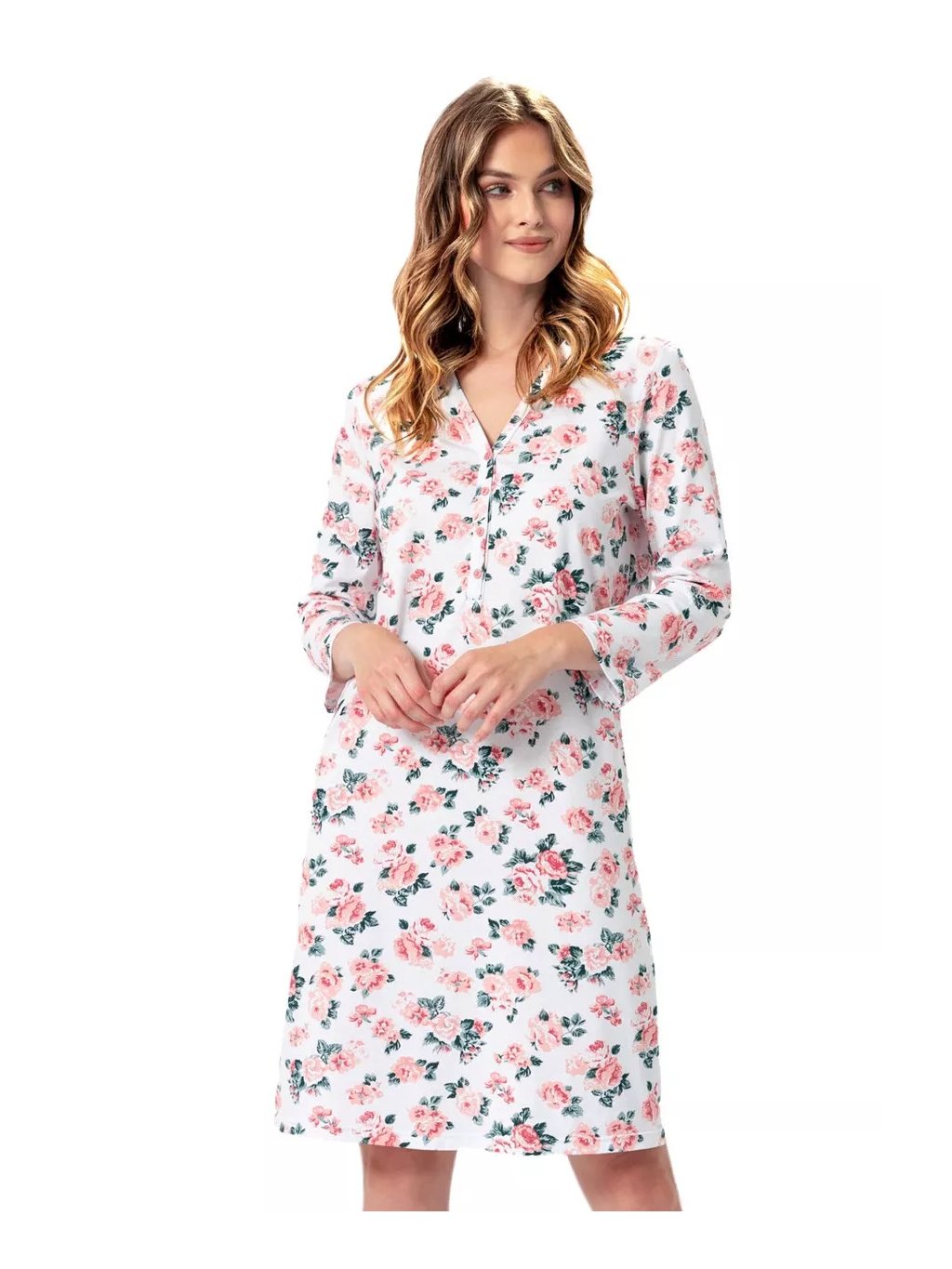 Dámská vzorovaná noční košile Dagmara 1350 LEVEZA (Barva/Velikost <img KodProduktu="411350H">bílá / 4XL)