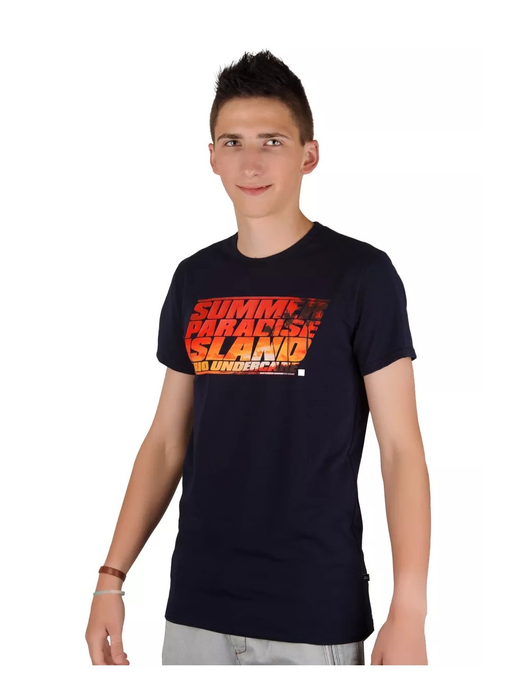 Pánské jednobarevné tričko s nápisem Summer paradise island (Barva/Velikost <img KodProduktu="2109182409H">modrá tmavá / S/M)