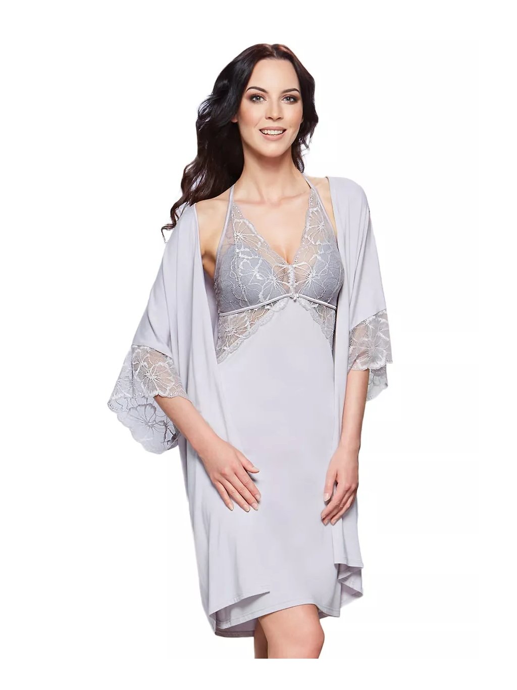 Dámská krajková noční košile na ramínka 54/2-79 Fabio (Barva/Velikost <img KodProduktu="2154279H">šedá světlá / XXL)