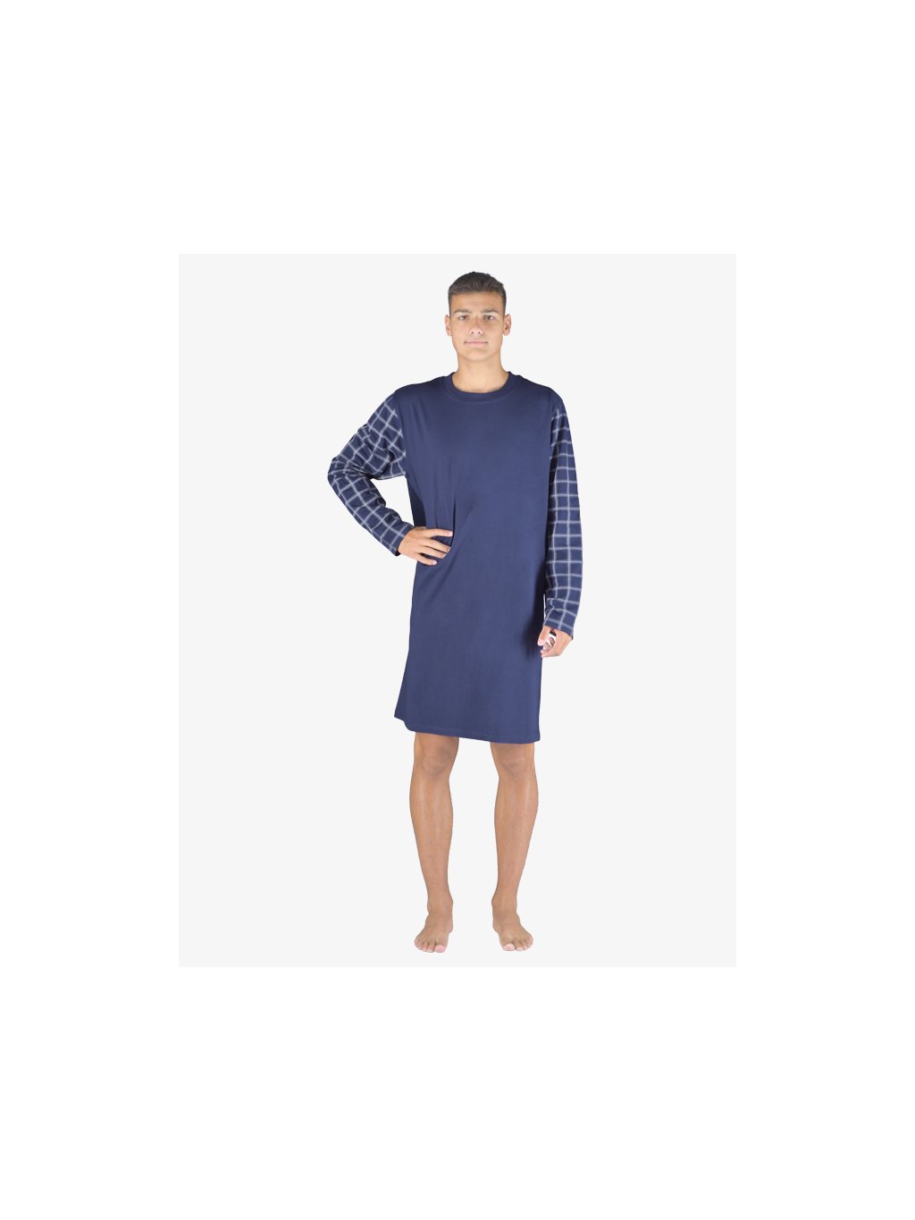Košile noční pánská dlouhý rukáv 79157P (Barva/Velikost <img KodProduktu="79157P">lékořice, šedobílá / M)