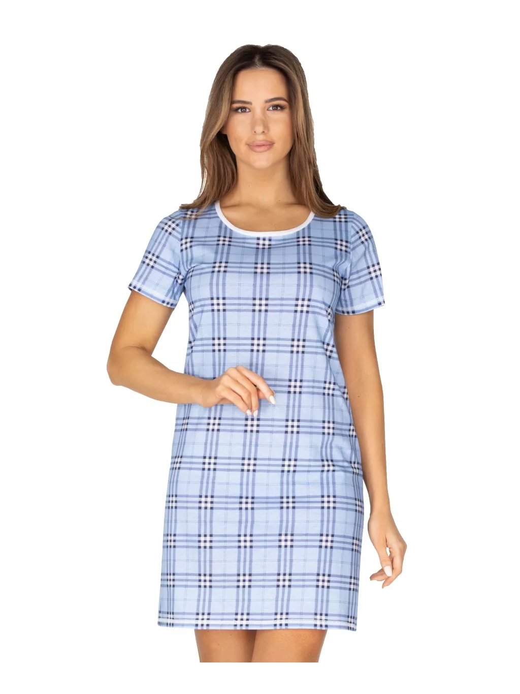 Dámská kostkovaná noční košile 414/22 REGINA (Barva/Velikost <img KodProduktu="3841422H">modrá světlá / XXL)